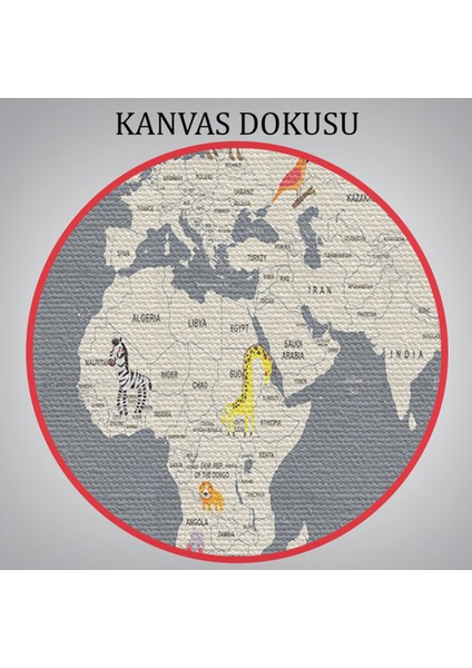 Çocuk Odası Için Dekoratif Dünya Haritası Kanvas Duvar TABLOSU-3698