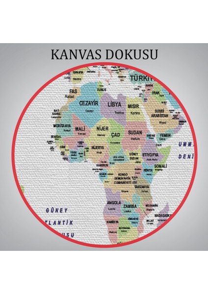 Türkçe Dünya Haritası Kanvas Tablo Ülke Bayraklı ve Dekoratif 2384