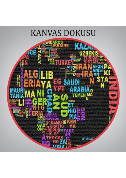 Siyah Zeminli Ülke Isimli Dünya Haritası Kanvas Tablo 1015