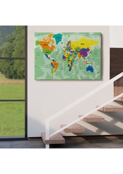 Türkçe Dünya Haritası Ayrıntılı Eğitici-Öğretici Okyanuslu Dekoratif Kanvas Tablo 2502 indirimleri