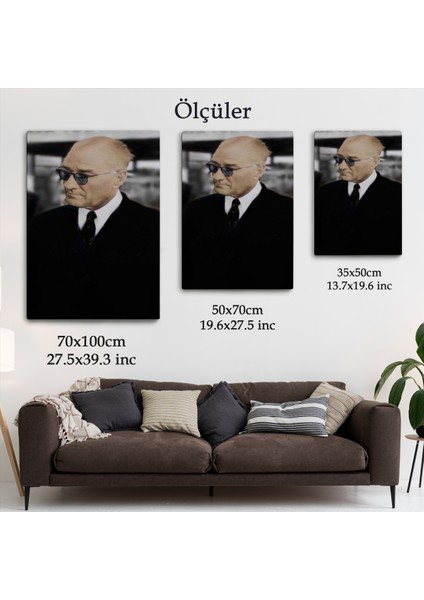 Atatürk Portre Tablosu Mustafa Kemal Atatürk Dikdörtgen Dekoratif Kanvas TABLO-FF-130