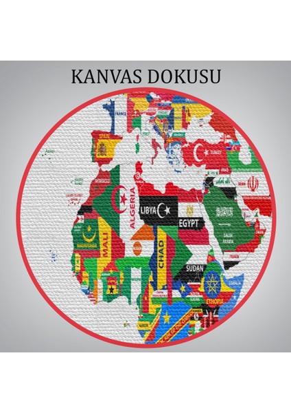 Dünya Haritası Bayrak Desenli Dekoratif Kanvas Tablo 1043