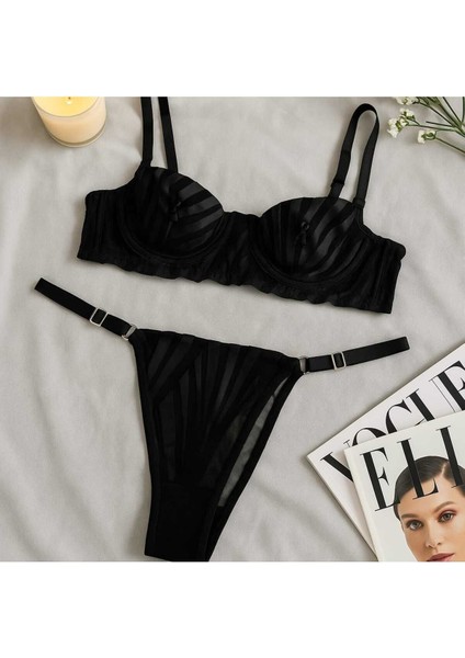 Şık Siyah Transparan Dantelli Sütyen ve Tanga Takımı modelleri
