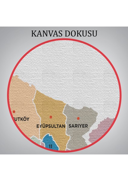 Istanbul Ili ve Ilçeler Haritası Dekoratif Kanvas Tablo 1365