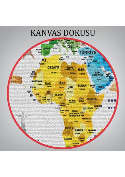 Türkçe Dünya Haritası Ülke Bayrak ve Başkentli Kanvas Tablo 1958