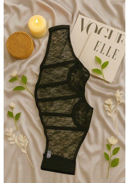 Siyah Transparan Dantel Büstiyer ve Tanga Iç Giyim Takımı fiyatları