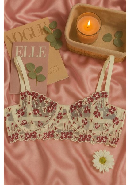 Dantel Işlemeli Transparan Çiçek Desenli Bralet ve String Takım fırsatları