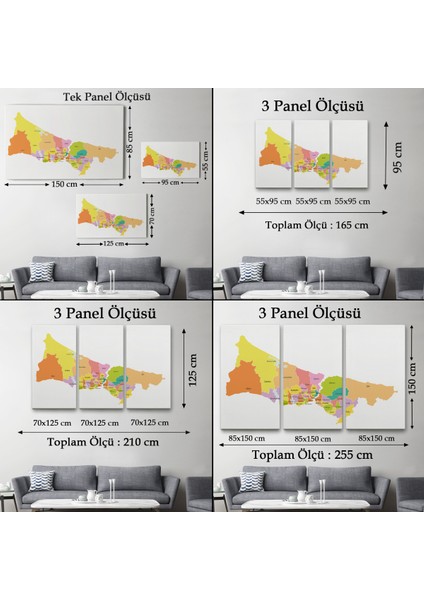Istanbul Ilçeler Haritası Dekoratif Kanvas Tablo 1017