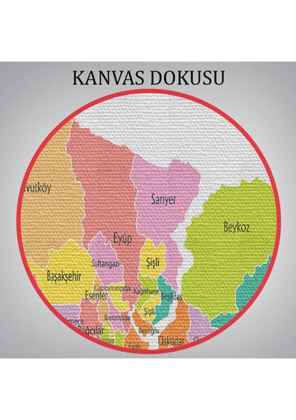 Istanbul Ilçeler Haritası Dekoratif Kanvas Tablo 1017