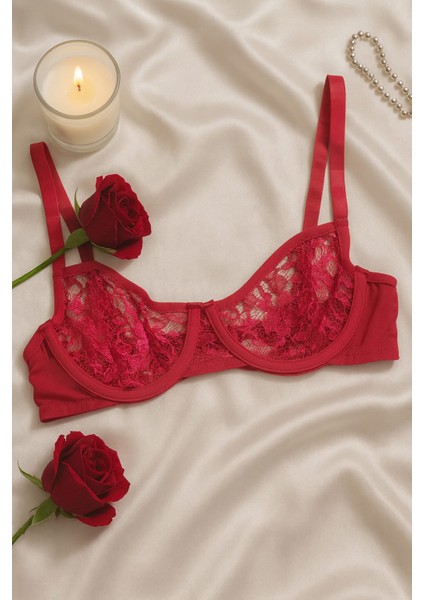 Kırmızı Transparan Dantel Bralet & Külot Iç Giyim Takımı modelleri