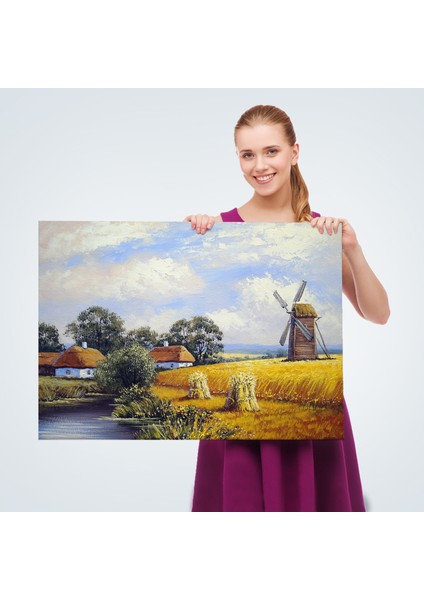 Buğday Tarlası ve Değirmen Yağlıboya Görünüm Dekoratif Kanvas Duvar TABLOSU-3556 fırsatları