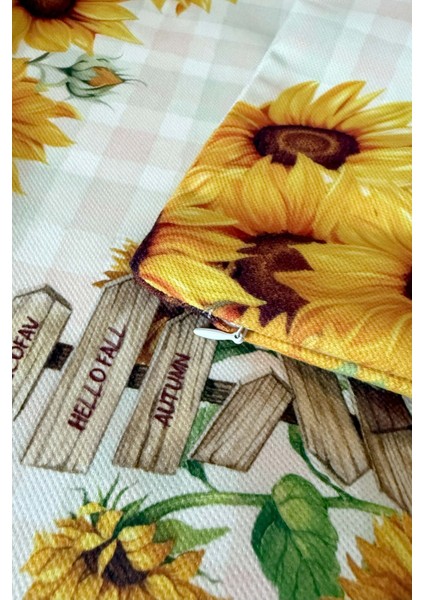 Ayçiçekli Çiftçi Korkuluklar – Sonbahar Dostları Kırlent Kılıfı Dijital Baskılı 43X43CM modelleri