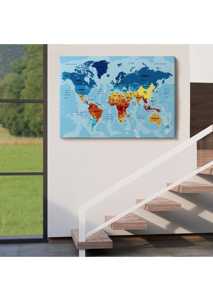 Türkçe Dünya Haritası Ülke Başkentli ve Okyanuslu Dekoratif Kanvas Tablo 2194 indirimleri