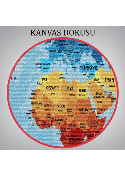 Türkçe Dünya Haritası Ülke Başkentli ve Okyanuslu Dekoratif Kanvas Tablo 2194