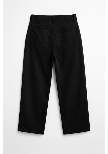 Kadın Yüksek Bel %100 Pamuk Wide Leg Siyah Jean Pantolon fiyatları
