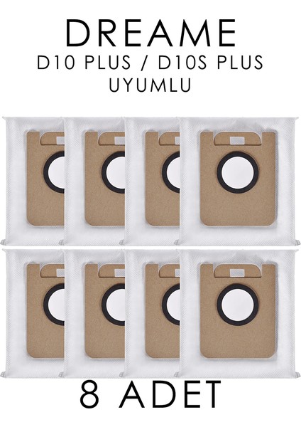 Dreame D10 Plus / D10S Plus Uyumlu Yedek Toz Torbası Seti 8 Adet