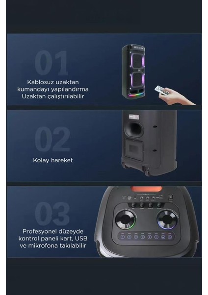 BTS-2121 Siyah Çift Mikrofonlu Rgb Ledli Taşınabilir Bluetooth Hoparlör Parti Speaker modelleri