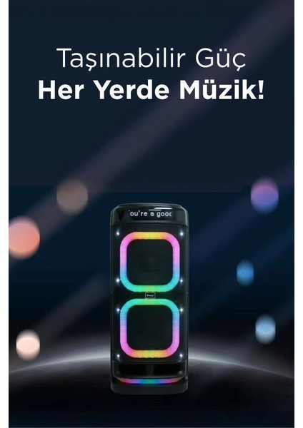 BTS-2121 Siyah Çift Mikrofonlu Rgb Ledli Taşınabilir Bluetooth Hoparlör Parti Speaker fırsatları