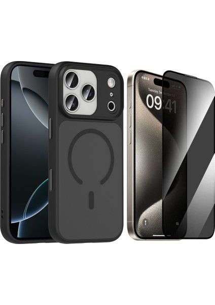 iPhone 17 Pro Max Kılıf Mat Arka Yüzey Wireless Şarj Özellikli Zore Sio M-Safe Kapak + Hayalet Ekran Koruyucu