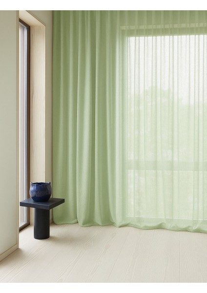 Düz Dökümlü Tül Perde - Pileli Dikim - Açık Yeşil - KL458