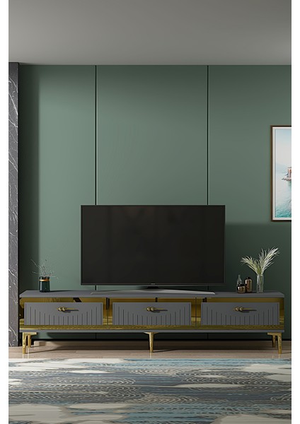 TSA1802AG- Tuna Tv Stand 180CM Antrasit- Altın