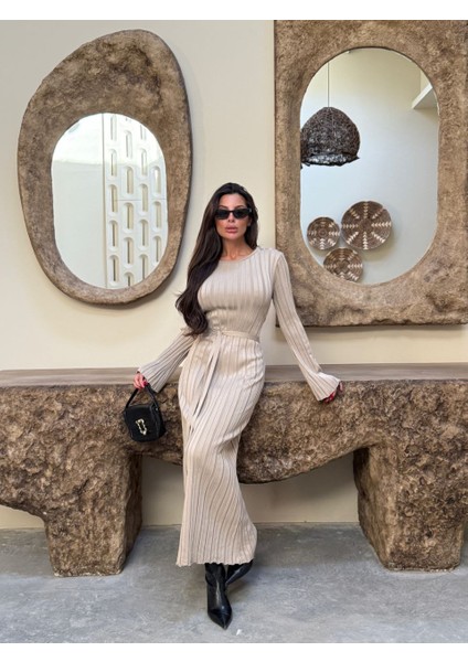 Bağlama Detaylı Dokulu Triko Kadın Elbise fiyatları