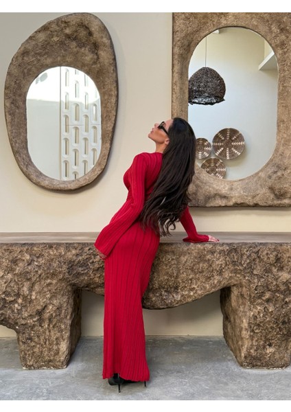 Bağlama Detaylı Dokulu Triko Kadın Elbise modelleri