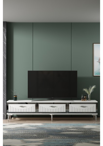 TSA1802BS- Tuna Tv Stand 180CM Beyaz- Gümüş
