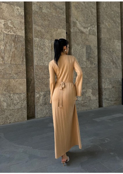 Bağlama Detaylı Dokulu Triko Kadın Elbise modelleri