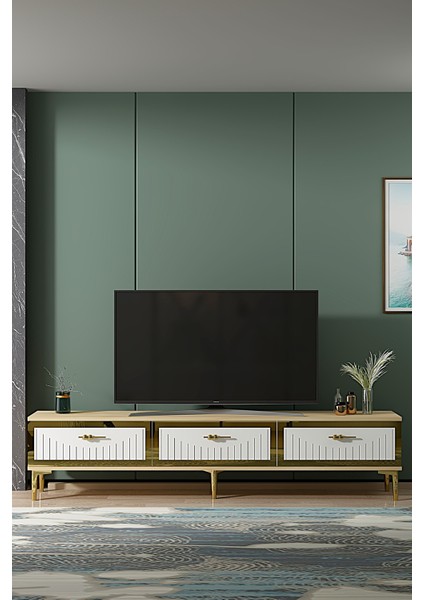 TSA1802DBG- Tuna Tv Stand 180CM Safirmeşe-Beyaz-Altın