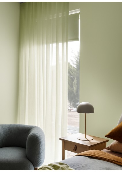 Düz Dökümlü Tül Perde - Pileli Dikim - Açık Yeşil - KL450