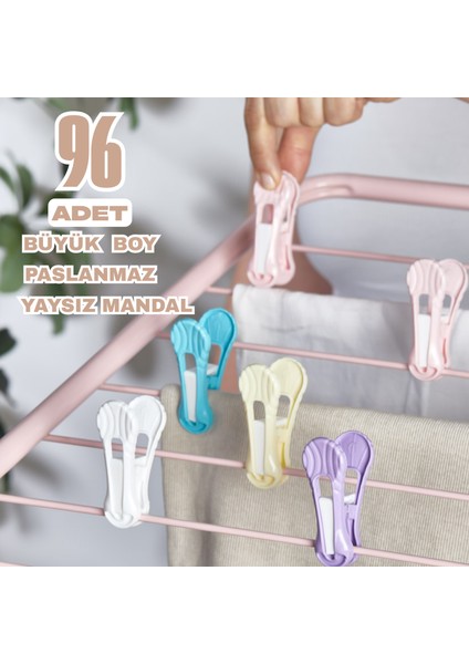 96 Adet Yaysız Çamaşır Mandalı Kırılmaz Paslanmaz Süper Güçlü (Karışık Renk)