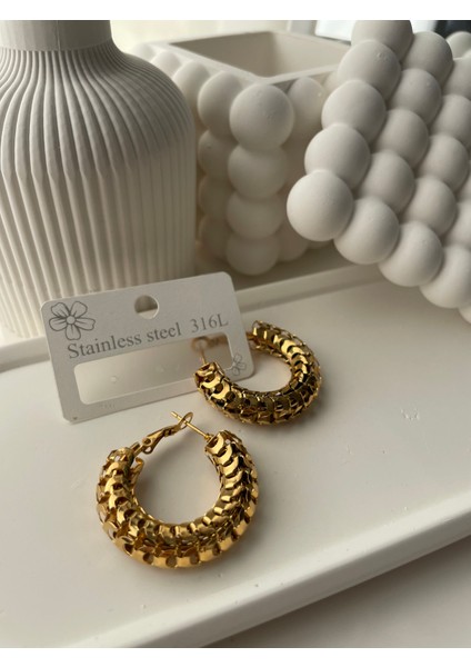 Pangolin Model Gold Altın Kaplama Çelik Halka Küpe