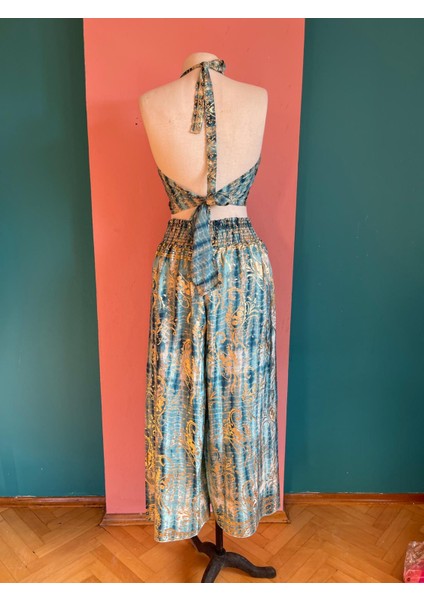 Işıltılı Yaldızlı Ipek 3’lü Takım – Kimono + Palazzo Pantolon + Bağlamalı Büstiyer (36-48)