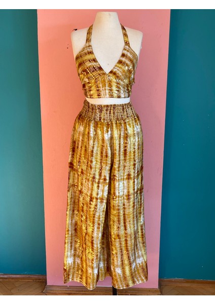 Işıltılı Yaldızlı Ipek 3’lü Takım – Kimono + Palazzo Pantolon + Bağlamalı Büstiyer (36-48)