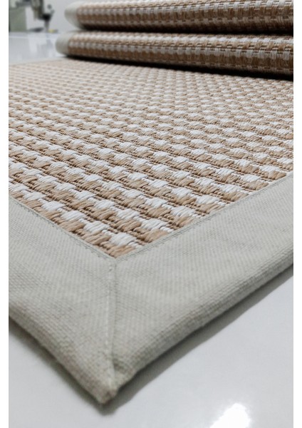 Jüt Sisal Canvas 0409B Kahverengi Özel Bordür Dikimli Jüt Sisal