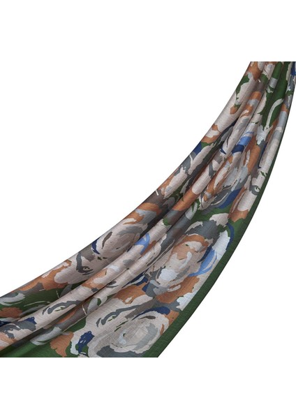 Ipekevi Desenli Tensoft Şal - Duygusal Çiçekli Desenli - Haki Yeşili