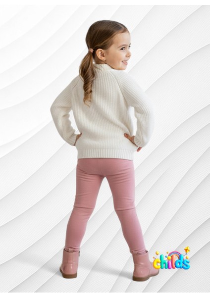 Süet Şardonsuz Pembe Likralı Kız Çocuk Nervür Dikişli Pantolon Tayt indirimleri