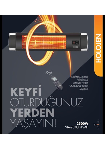 Balkon Iç ve Dış Mekan 2500 Watt Holojen Loş Işıklı Isıtıcı fırsatları