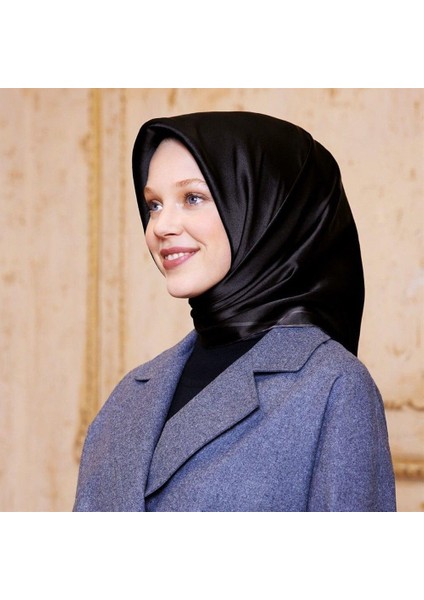 İpek Eşarp Nostalji - 8668-01 Siyah Gri Twill