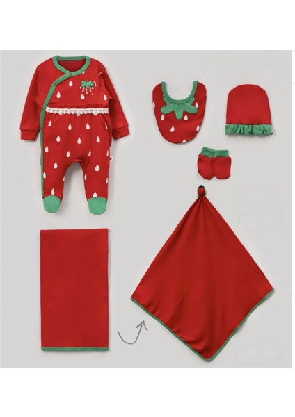 Kız Bebek 0-3 Ay Çilekli Nakışlı Tulum 5 Li Set fiyatları