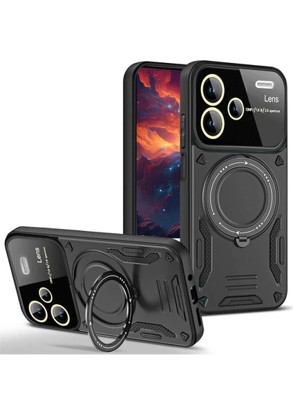 Allzey Newface Xiaomi Redmi Note 13 Pro Plus Joy Lens Standlı Kapak - Siyah