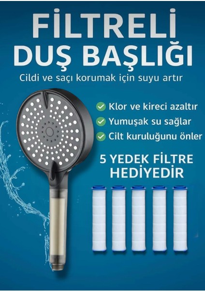 5 Adet Yedek Filtreli Su Tasarruflu Kireç Önleyici Özellikli Yüksek Basınçlı Duş Başlığı(su yumuşatıcı özelliğine sahip) fırsatları
