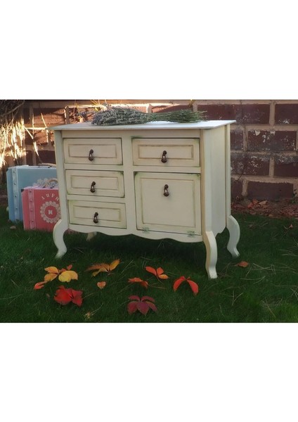 Krem Eskitme 5 Çekmeceli Vintage Komodin fırsatları
