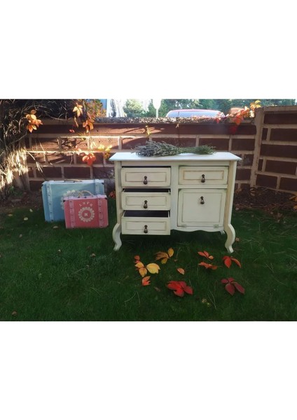 Krem Eskitme 5 Çekmeceli Vintage Komodin indirimleri