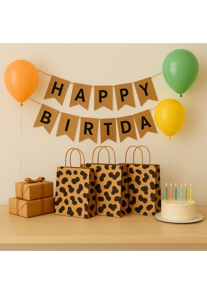 25 Adet Siyah Leopar Desenli 18*8*24 Kraft Çanta modelleri