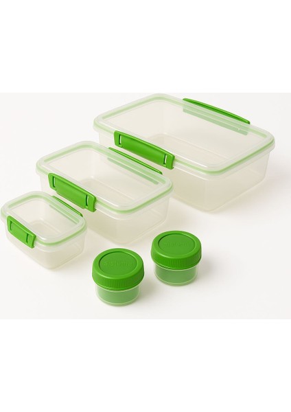 82003 Saklama Kabı Seti – 3 Parça Hava Geçirmez Saklama Kutusu ve 2 Parça sos kutusu, Bpa’sız Plastik, Yeşil Klipsli, Bulaşık Makinesi ve Mikrodalga Uyumlu fiyatları