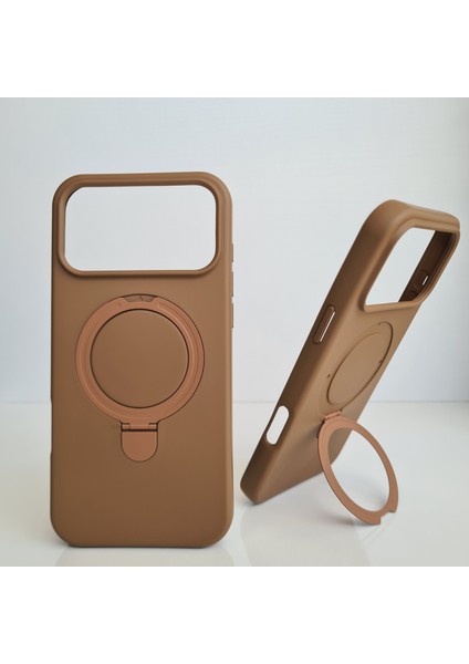 iPhone 17 Pro Magsafe ile Uyumlu Standlı Yumuşak Soft Mükemmel Manyetik Silikon Kılıf