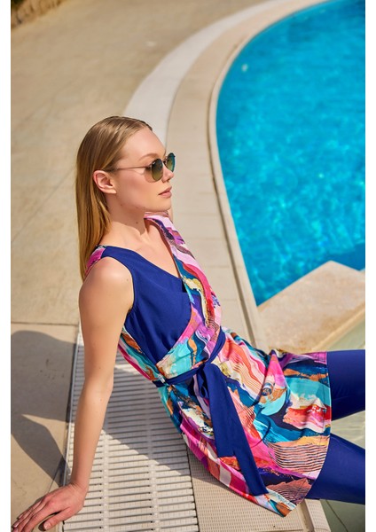 Siyah Yarı Kapalı Mayo Kuşak Detayı, Su Itici Kumaş, UPF50+ Koruma H2504 fiyatları