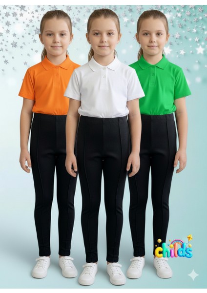 Çelik Interlok Siyah Pamuklu Likralı Kız Çocuk Nervür Dikişli Okul Için Pantolon Tayt modelleri